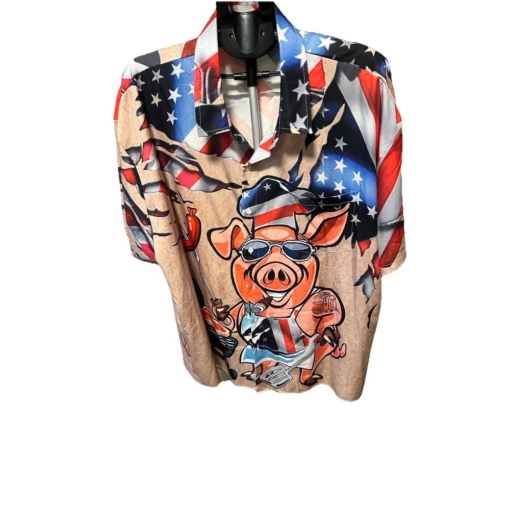 Hardaddy Men's Button Down Shirt Size 4XL COOL UNIQUE Pig Grill Master America